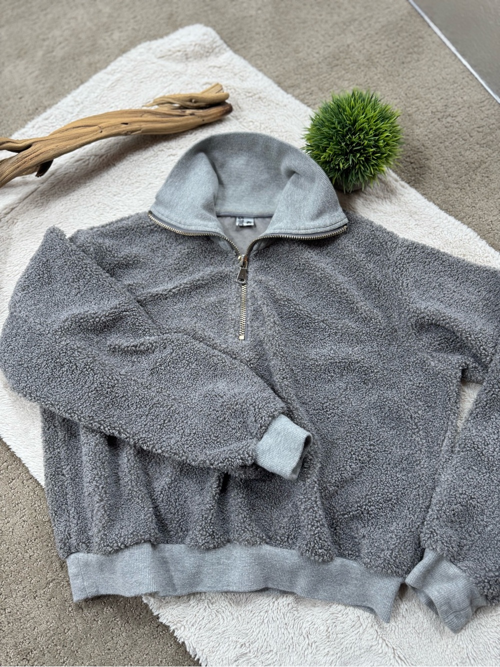 Acne Studios Branca Wool Fleece Grey Quarter Zip Sweater